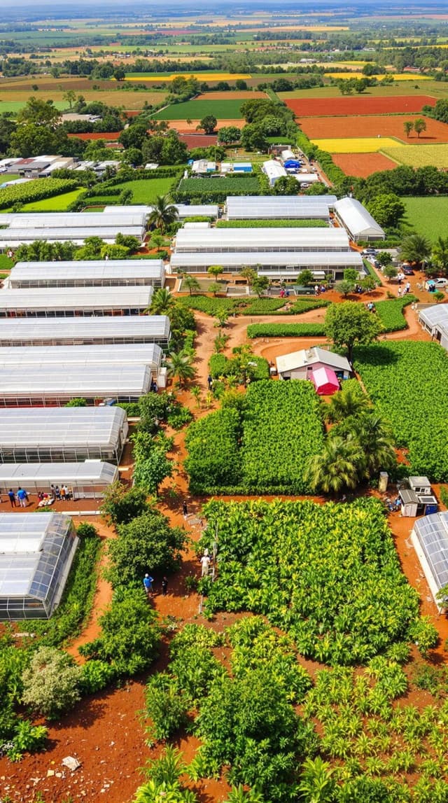 Aerial view of organic farming facility